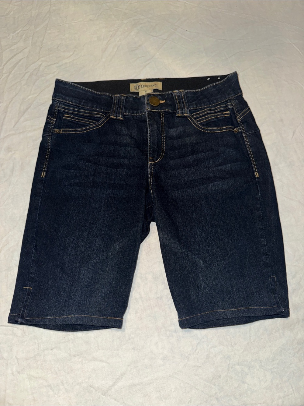 Democracy Ab Solution Denim Bermuda Shorts Size 8 Dark Wash Elastic Waist